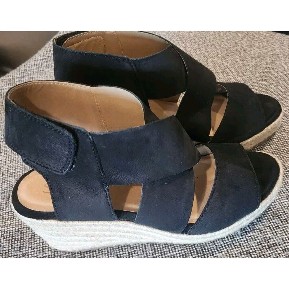 Soul Naturalizer Oshay Wedge Womans Size 8 Black Leather Espadrille Sandal
